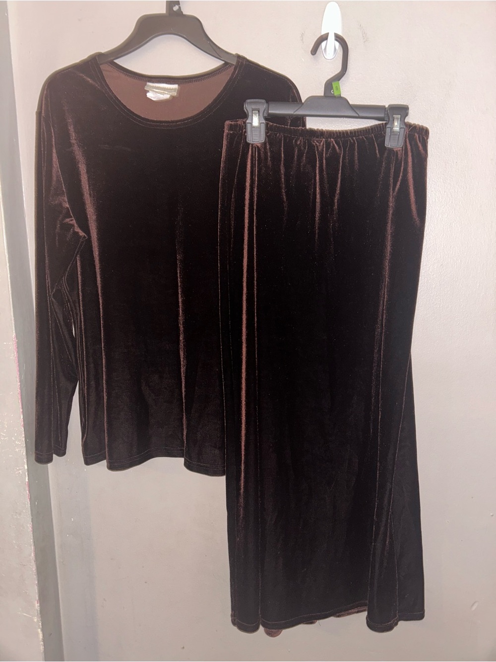Vintage Coldwater Creek Skirt Set - brown velvet long sleeve and midi skirt
